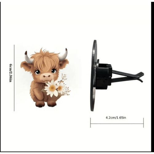2x Αποσμητικό χώρου αυτοκινήτου Highland Cow - Χαριτωμένο ακρυλικό κλιπ εξαερισμού με 2