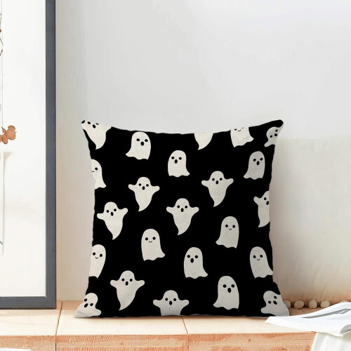 Μαξιλαροθήκες για φαντάσματα Halloween, σετ 2 τεμαχίων από λινό ύφασμα, 18x18 ίντσες 2