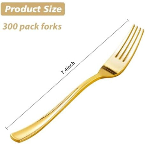 Furci din plastic auriu, rezistente, 19 cm, pachet de 300 1