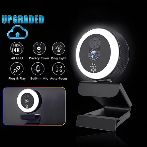 4k Webcam with Fill Light Autofocus USB Camera with Microphone Rotatable Webcam for Streaming Video Conferencing 2