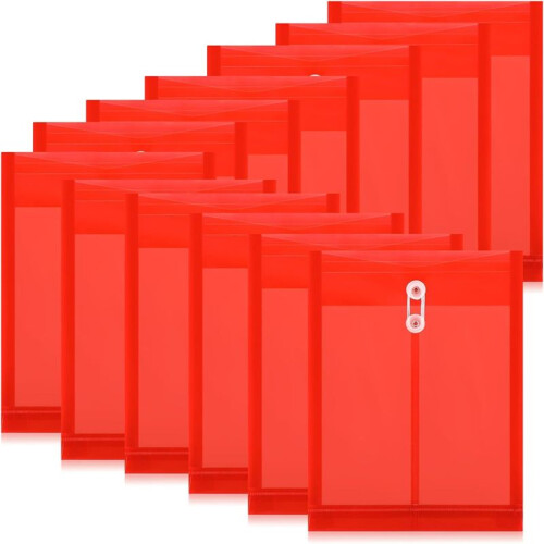 12PCS Plastic File Folders for Documents,A4 Plastic Envelopes Folders with Snap Closure and String Tie,for School Home B