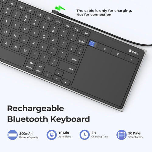 Portable Computer Keyboard with Trackpad, Rechargeable Bluetooth Touchpad, Wireless Ultra Slim for PC/Laptop/Tablet/Phone, Windows/Android 1