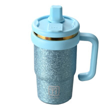 Sommer-Thermosbecher mit Großer Kapazität, Eisblume, Titan, Doppelter Trinkwasserbecher, Tragbarer Eisbecher, Blau