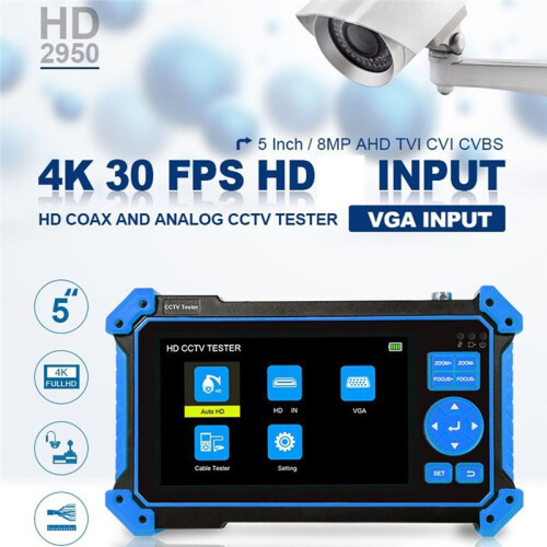 8MP AHD CVI TVI Camera Tester 5 Inch -Compatible VGA Input Video Cable Security Camera Tester for CCTV Systems