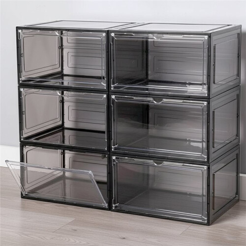Drop Front Shoe Box,Set of 6,Stackable Plastic Box with Clear Door,As Storage and Box,for Display Sneakers,Easy Assembly 1