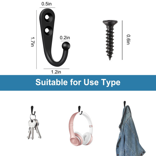 Gancio appendiabiti resistente, stile retrò, antiruggine, da parete, nero, 10 pezzi 1