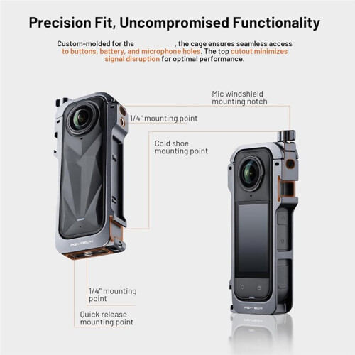 PGYTECH Camera Cage for  X5 with Quick Release Knob Built-in Cold Shoe Mounts and 1/4inch Threads Action Camera Frame