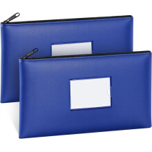 Money Bags with Zipper, 2-Pack Bank Bags with Label, Waterproof Leather Money Pouches,for Cash Coin Bill Invoice Deposit