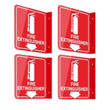 Fire Extinguisher Projecting Sign, 6 inch X 6 inch with Down Arrow, Two-Sided Acrylic L-Sign, Including Screws, 4pcs