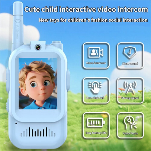 Vídeo Intercomunicador Infantil com Tela HD de 2 Polegadas, Recarregável, Fontes de Voz, Chamada com um Clique, Desenho Animado, Presente Ideal para 2