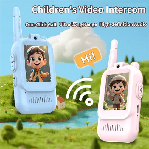 Vídeo Intercomunicador Infantil com Tela HD de 2 Polegadas, Recarregável, Fontes de Voz, Chamada com um Clique, Desenho Animado, Presente Ideal para 2