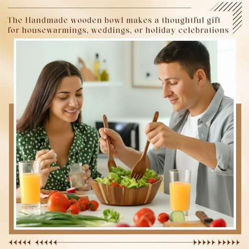 Conjunto de Saladeira de Madeira de Acácia com 2 Tigelas para Servir de 30 cm (12 polegadas) 1