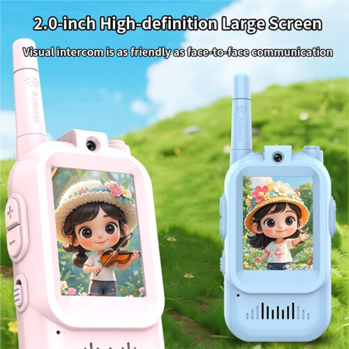 Vídeo Intercomunicador Infantil com Tela HD de 2 Polegadas, Recarregável, Fontes de Voz, Chamada com um Clique, Desenho Animado, Presente Ideal para