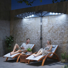 Outsunny 2.6 m Half Parasol with Solar Lights, UPF50+ Semi Round Umbrella