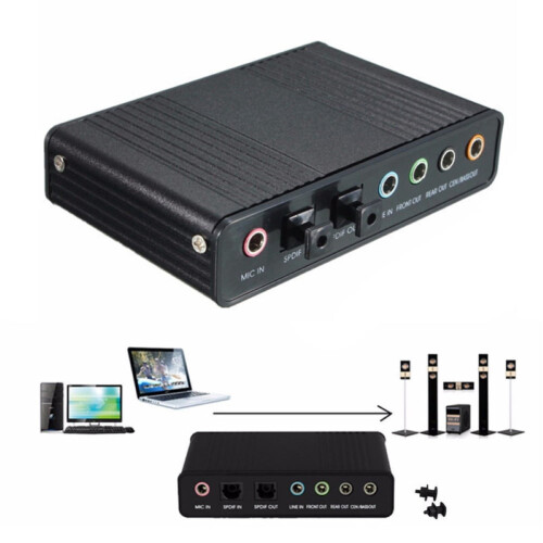 Naierhg6Channel USB2.0Εξωτερικό5.1Οπτικό S/PDIF Audio Προσαρμογέας κάρτας ήχου Μαύρο 1
