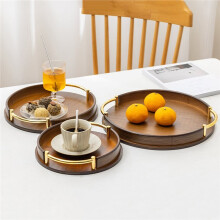 Bandeja Redonda Bambu Leve e Luxuosa para Cozinha, Restaurante, Conjunto de Chá, Bandeja Pequena, Bandeja Portátil para Frutas e Lanches S