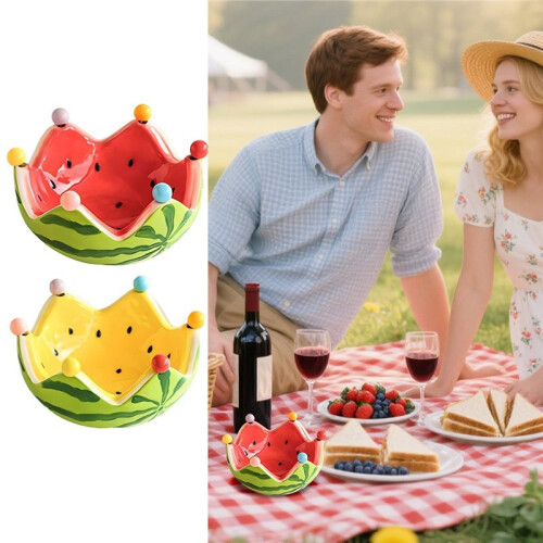 Watermelon Ceramic Fruit Plate Matching Forks Ceramic Snack Tray Large Capacity for Various Fruit Snacks Present Red 2pc 2
