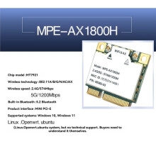 MPE-AX1800H MT7921 WiFi6 Netwerkkaart 2.4G/5G Dual-Band Gigabit PCIe-Adapter BT5.2 voor Laptop Win10/11