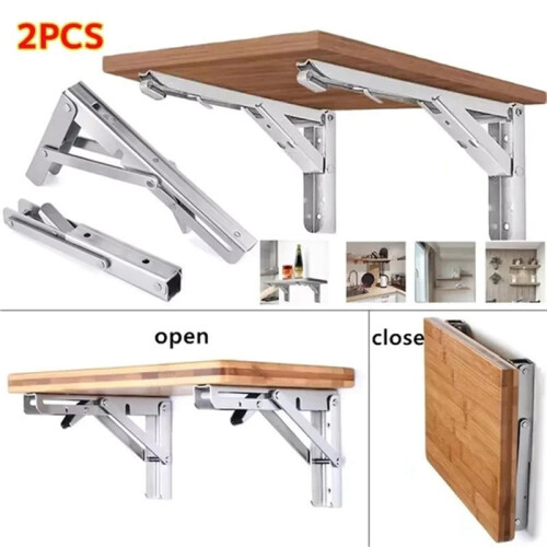 Heavy Duty 2PCS Triangle Folding Angle Shelf Bracket Stainless Steel Shelf Bracket for Table Work Bench Wall Mounted