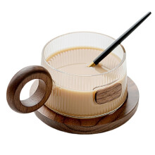 Coffee Cup Set Glass Tea Cup with Spoon Wood Coaster Simple Household Milk Tea Cup Glass Water Cup