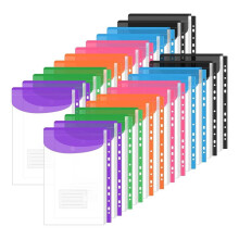 Pacote com 24 Bolsos para Fichário com 11 Furos - Expansível, Botão de Pressão e Etiqueta, para Escola, Escritório em Casa