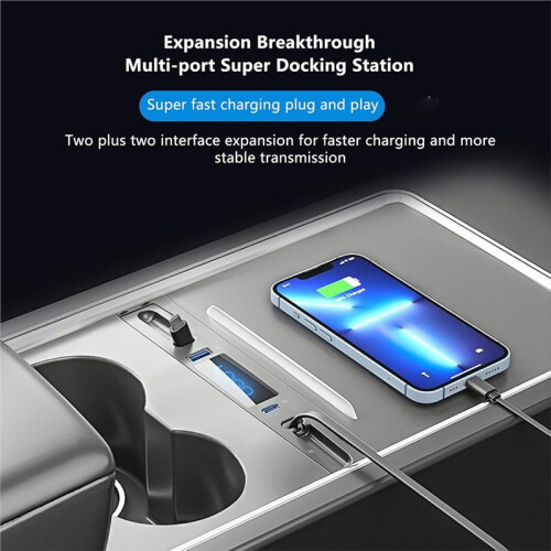 Center Console  Sensor Support, Retractable Fast Charging, Car Charger Multi Port for  Model 3/Y Accessories 2