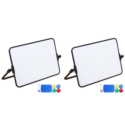 2X Tableau Blanc Effaçable à Sec avec Support, Tableau Blanc Effaçable avec Support, Tableau de Présentation Scolaire, Bureau Stable, Format A4