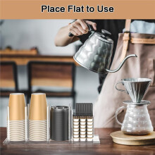 Suporte de Acrílico para Copos e Tampas com Organizador de Canudos, Organizador Ajustável para Copos de Café, para Copos de Papel e Plástico