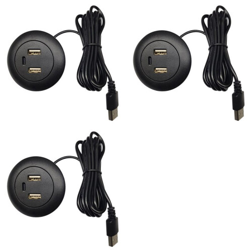 3X Desktop Hole Embedded USB Hub Type-C USB Charger 3 in 1 Splitter