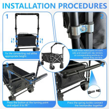 Wagon Handle Attachment Adjustable Push Handle for Round/Square Frames Fits Push Wagons, Wagon Cart Equipment