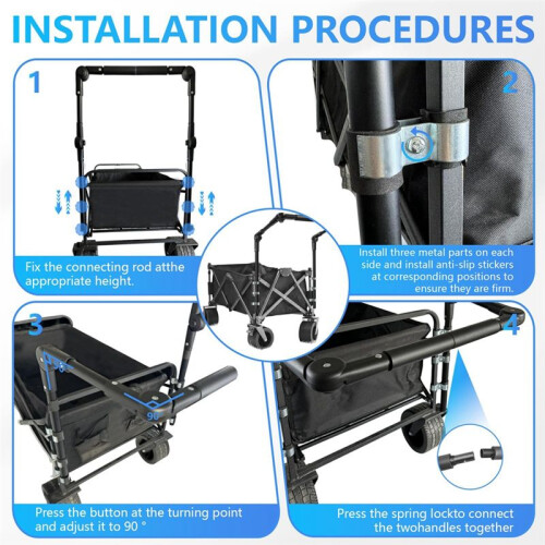 Wagon Handle Attachment Adjustable Push Handle for Round/Square Frames Fits Push Wagons, Wagon Cart Equipment