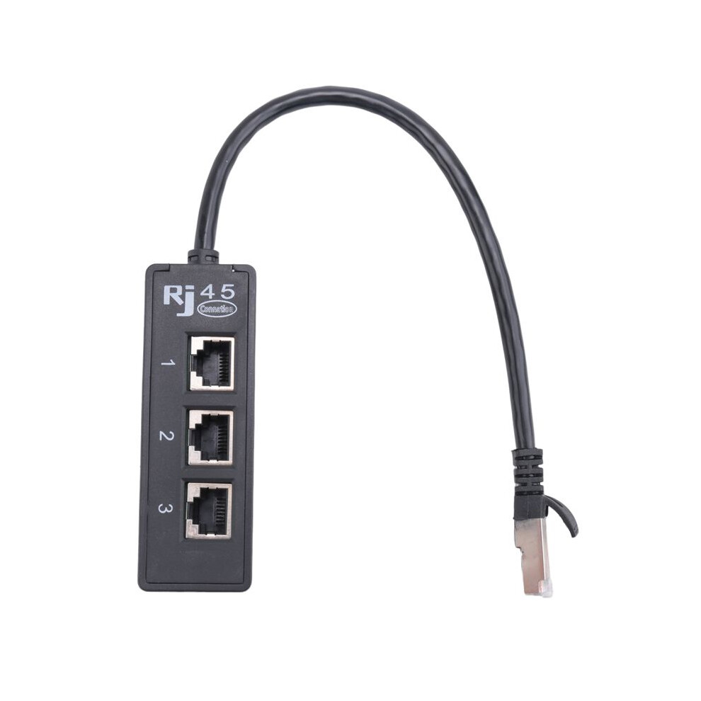 Rj45 Male To 3 Rj45 Female Port Network Extender Cable Splitter Lan Ethernet Black 6031475032108