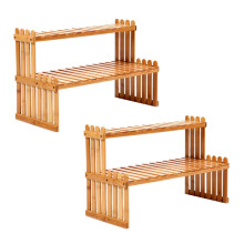 2X 2 Strati di Bambù di Stoccaggio Rack Cucina Spezie Vaso Bottiglia Condimento Cremagliera Decorazione Organizzatore Mensole Casa Desktop Rack