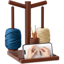 Wooden Yarn Holder for Crocheting and Knitting,Rotating Yarn Spinner with 2 Spindles,for Crocheting and Knitting Lovers
