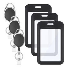 3 Pack ID Badge Holder with 3 Pack Retractable Badge Reel Vertical Retractable ID Card Holder with Black Card Protector