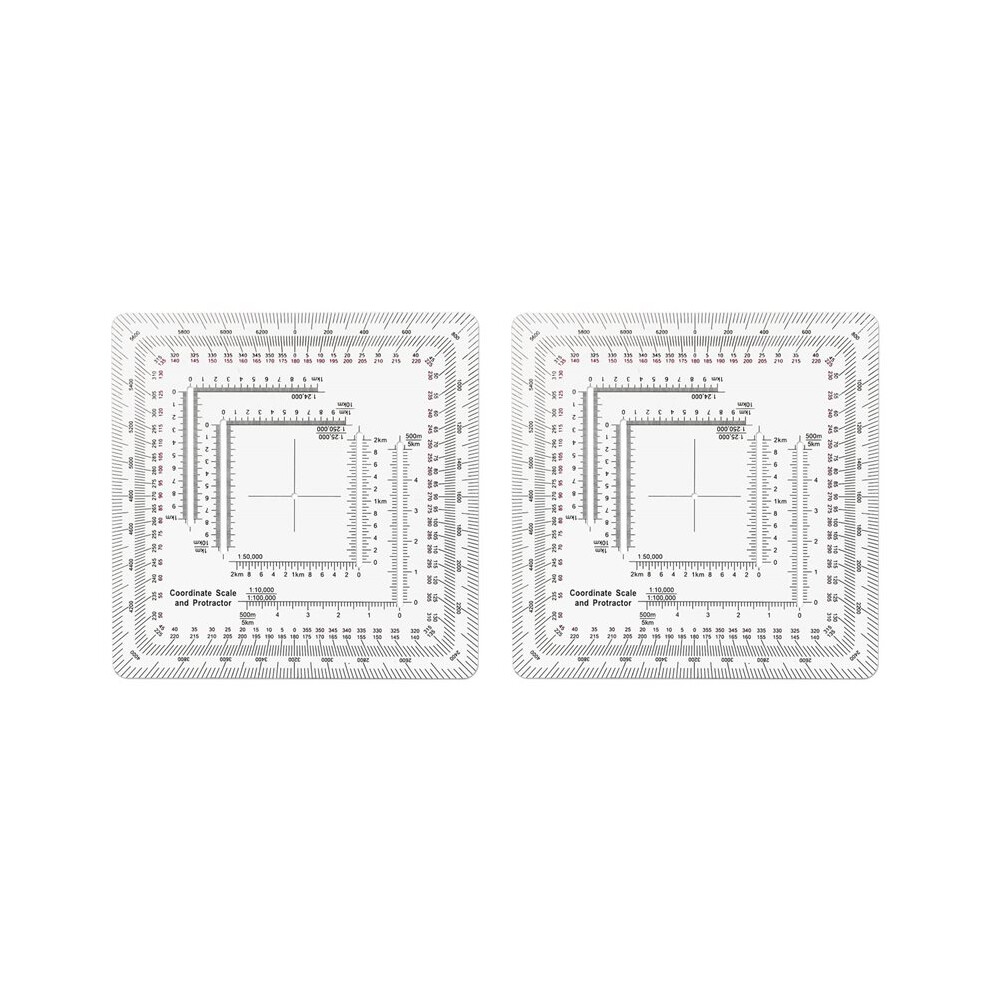 2X Square Military Coordinate Scale Protractor For Land Navigation, Military Style Utm/Mgrs Coordinate Scale 6031047143591