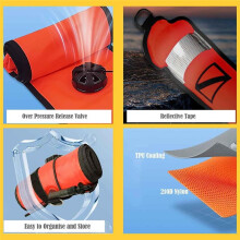 Diving Surface Buoy Set High Visibility Inflatable Scuba Signal Tube with Diving Spool Reel and Clip