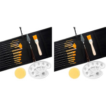 32 Pcs Paint Brushes Set 12 Sizes Painting Brush with Palette Knife, Sponge and Oil Tray for Acrylic, Watercolor