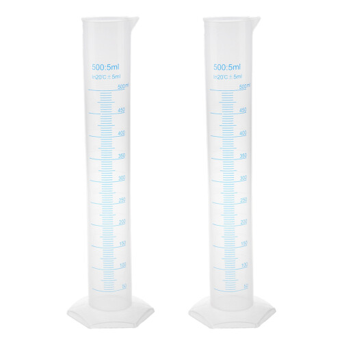 2X 500 Ml Plastic Transparent Graduated Tube.