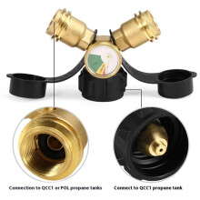 Propane Adapter Y Splitter Adapter 2 Way Gas Adapter POL and QCC1 Propane Tank Connector with Pressure Gauge