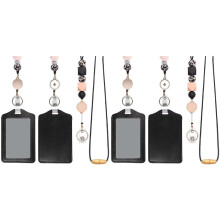 2X Retractable Lanyards for ID Badges and Keychain with PU Leather Holder Teacher Lanyards Breakaway for Women Black