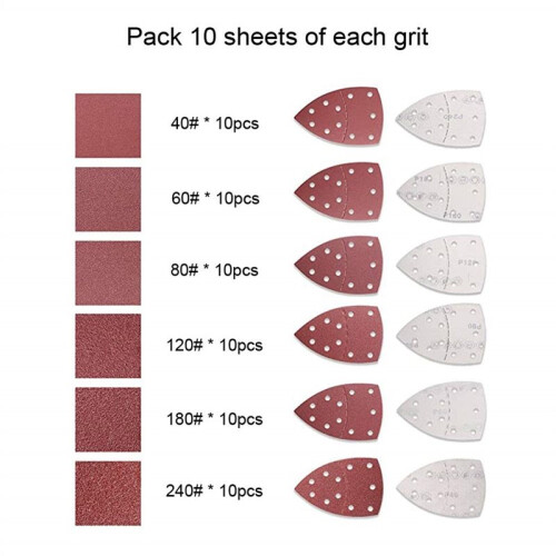 60PCS Sanding Sheets,11-Hole Mouse Sandpaper Sheets Compatible with  Multi-Sander PSM 100A/200 AES/PSM 18 1