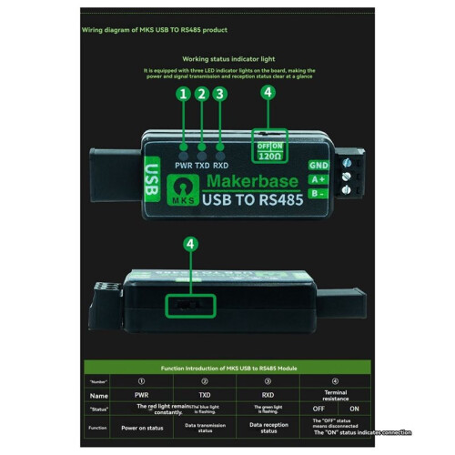 Makerbase USB to RS485 Serial Converter Module with FT232RL Chip for Reliable Data Transmission CH343 2