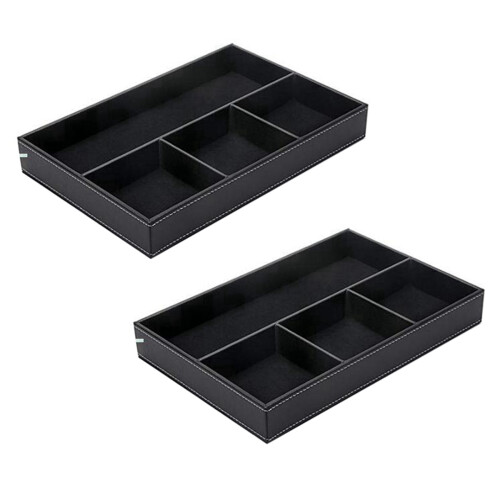 2X 4 Slots Desk Drawer Organizer, Pu Leather Drawer Storage Organizer Divider (Black)