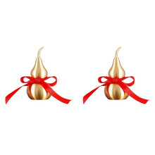 2X Feng Shui Dekor-MäSsing Wu Lou Kalebass med RöD Luckremsa för Perfekt Heminredning, Bord, Bokhylla, Hel MäSsingsartefakter B