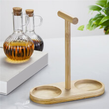 Haushalts-Öltopf Aus Hitzebeständigem Glas (350 Ml) mit Holzständer, Flasche für Flüssige Gewürze, Gestreifte Sauce und Essig