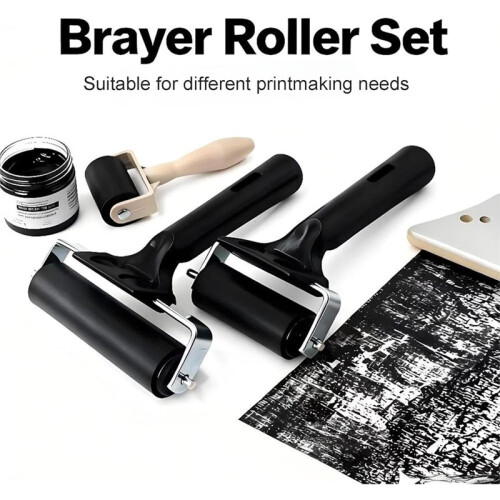 3-Pack Hard Rubber Brayer Rollers,1.4/2.4/4 Inch for Printmaking, Ink Stamping,Wallpaper, Art  & Construction Tools 2