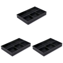 3X 4 Slots Desk Drawer Organizer, Pu Leather Drawer Storage Divider for Office Desk Supplies Value Collection (Black)