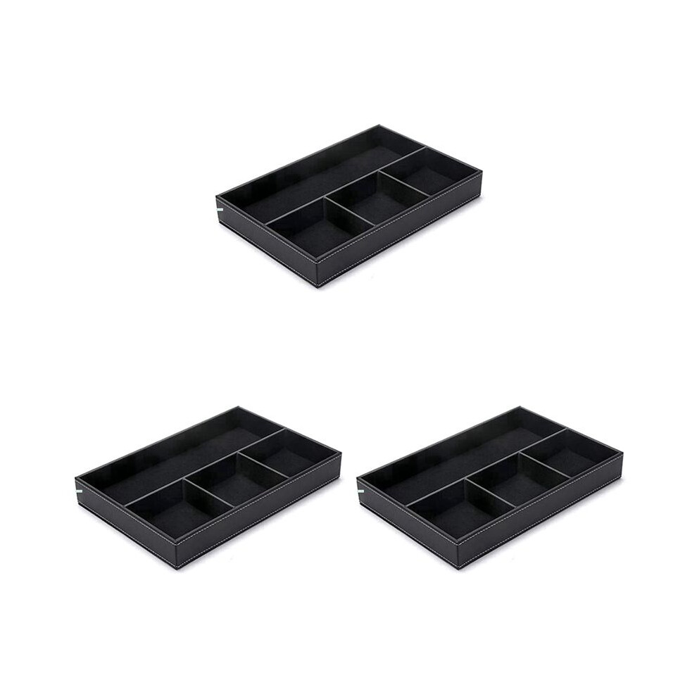 3X 4 Slots Desk Drawer Organizer, Pu Leather Drawer Storage Divider For Office Desk Supplies Value Collection (Black) 6033720912593