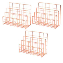3X Bookshelf Office Desktop Rose Gold Metal Book Block Three Layer Desktop Magazine Shelf Book Holder